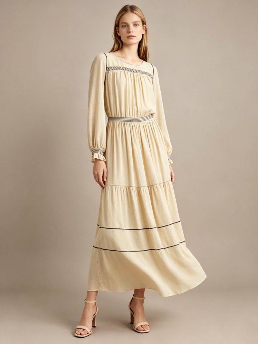 NWOT SEE BY CHLOÉ Embroidered Georgette Maxi Dress Long Sleeves Ruffles Sz 36
